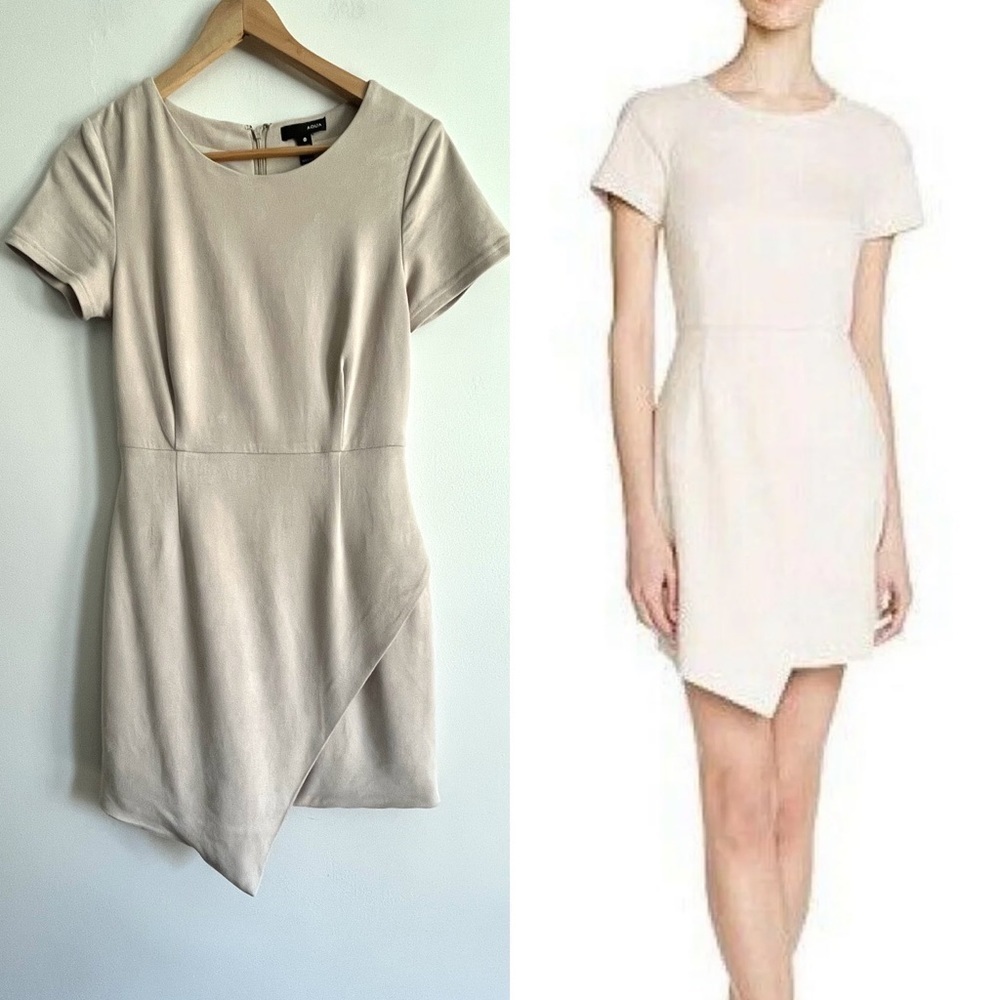 Aqua Asymmetric Faux Suede Cream Taupe Cocktail Dress